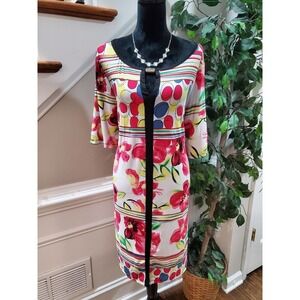 JSP Women Red & White Polyester Round Neck 3/4 Sleeve Knee Length Dress Size 2X
